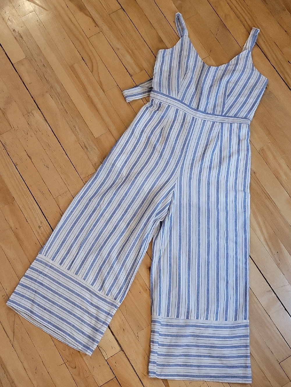 Blue & White Striped Wide-Leg Jumpsuit